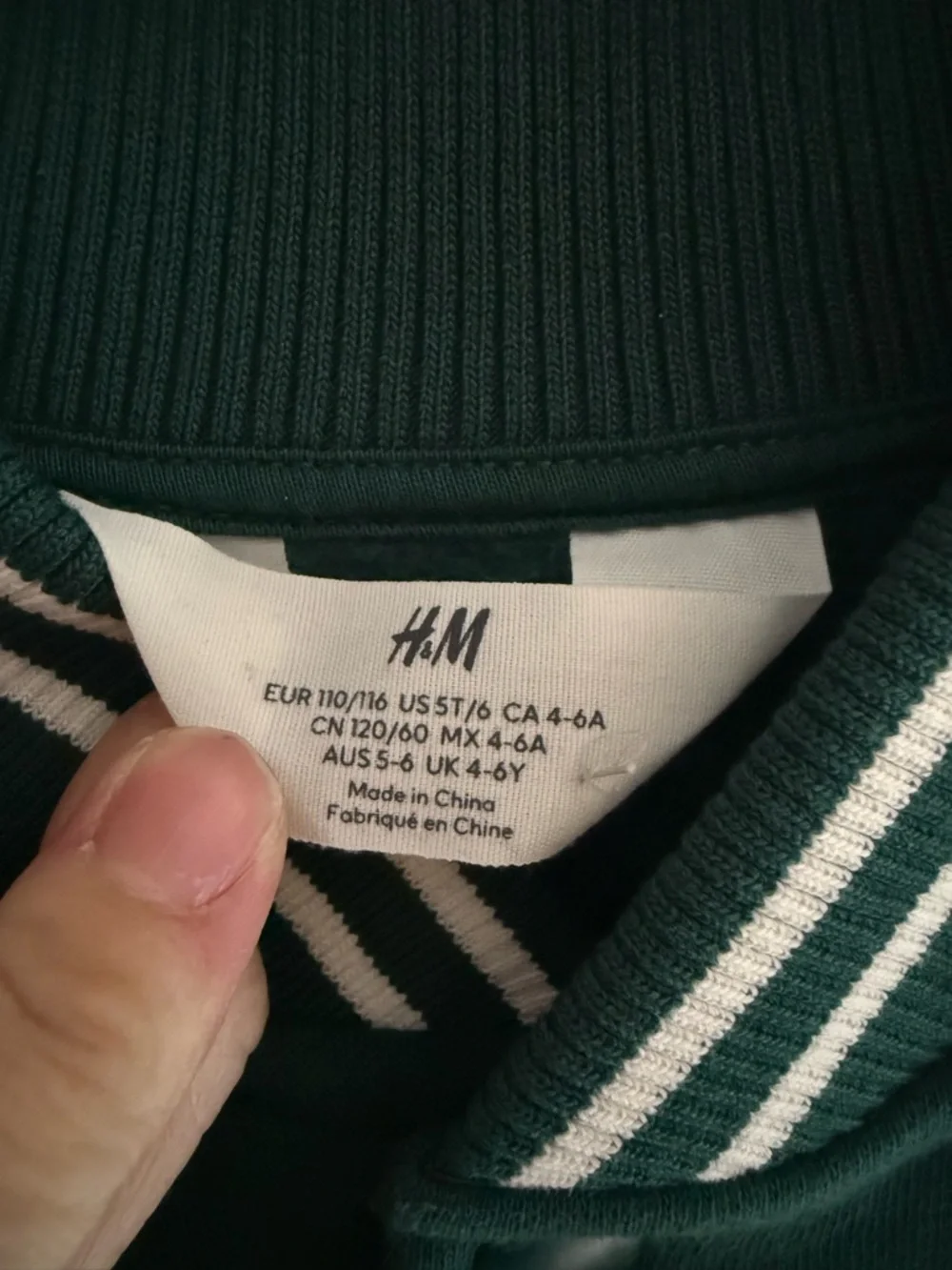 H&M Kids Dark Green & White Snap Button Varsity New York Jacket SZ 5T/6 Sporty